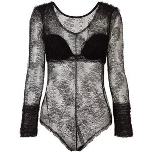 La Perla Black Lace Frills Long Sleeve Bodysuit